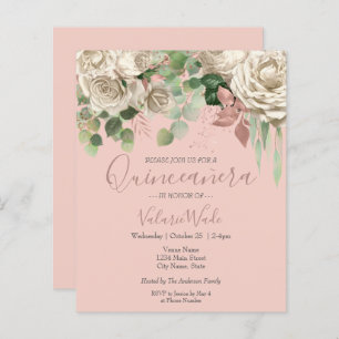 Papier Floral Blush rose Quinceanera Budget Invitation