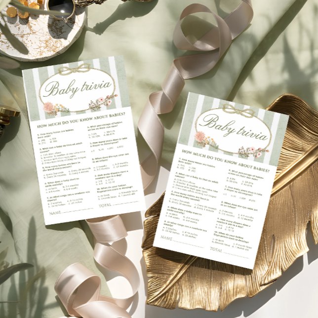 Papier Floral Bow Baby shower Baby Trivia Jeu (Créateur téléchargé)