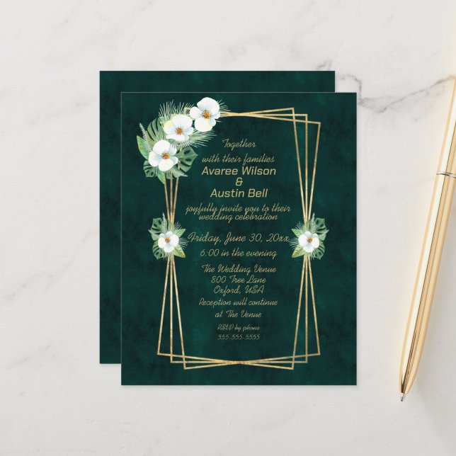 Papier Floral de cadre d'or vert émeraude (Devant/Arrière en situation)