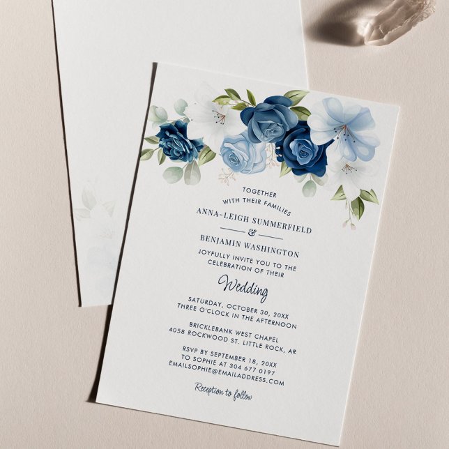 Papier Floral Dusty Blue Budget Faire-part de mariage (Dusty Blue Floral Watercolor Wedding Invitation)