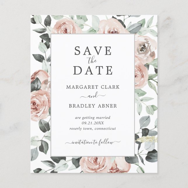 Papier Floral Dusty Rose Budget Mariage Enregistrer La Da (Devant)