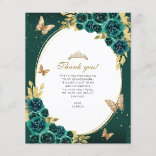 Papier Floral Emerald Gold Butterfly Quinceañera Photo