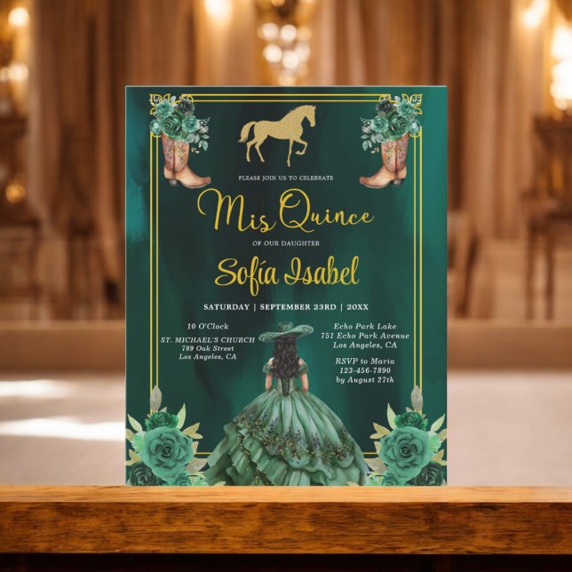 Papier Floral Emerald Green Boots Horse Quinceanera (Créateur téléchargé)