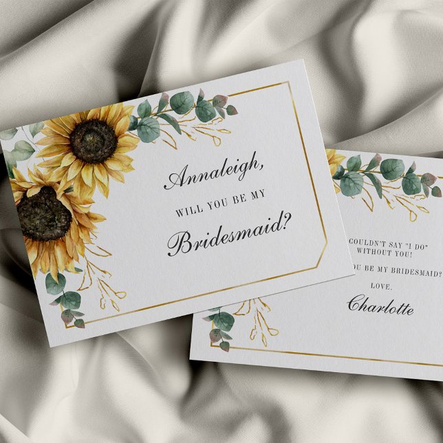 Papier Floral Eucalyptus Tournesol Soyez ma servante (Floral Sunflower Eucalyptus Bridesmaid Proposal Card)