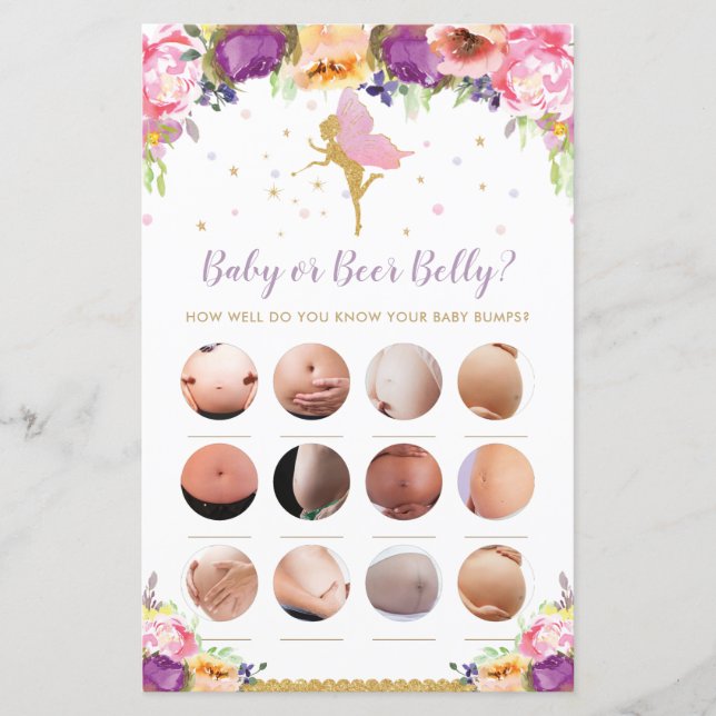 Papier Floral Fairy Baby or Beer Belly Baby shower Jeu (Devant)