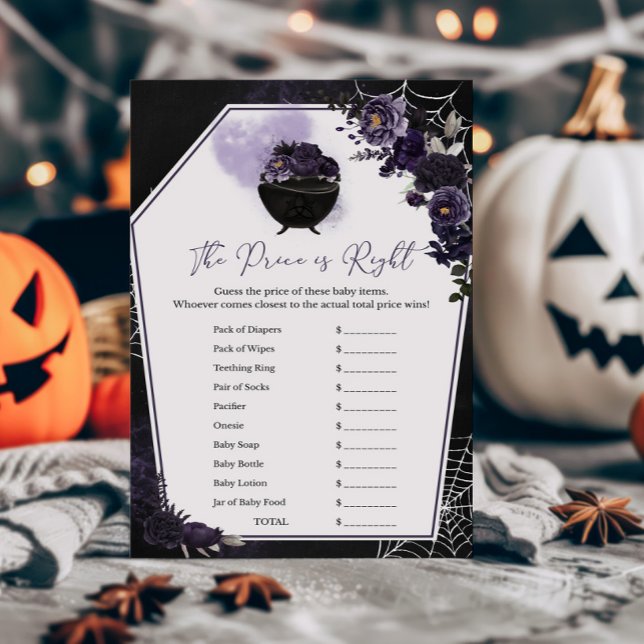 Papier Floral gothique violet Le prix est le bon jeu (Floral Gothic Baby Shower Invitation The Price is Right Game )