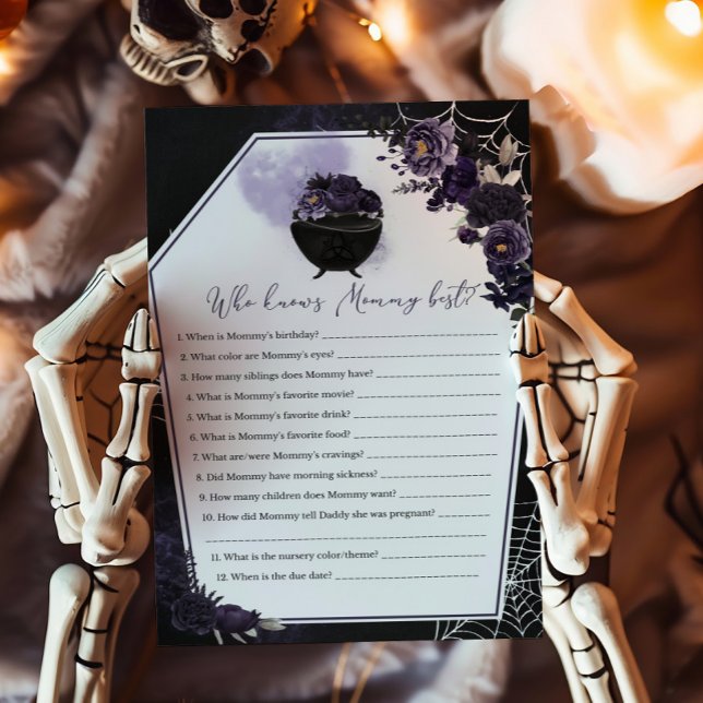 Papier Floral gothique violet Qui connaît maman meilleur  (Floral Gothic Baby Shower Invitation Who knows Mommy Best Game)