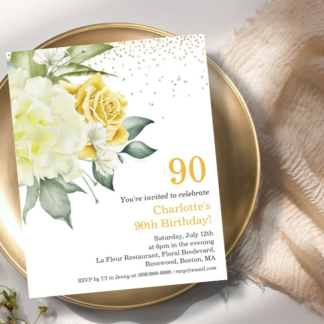 Papier Floral jaune 90e Budget Invitation d'anniversaire (Créateur téléchargé)