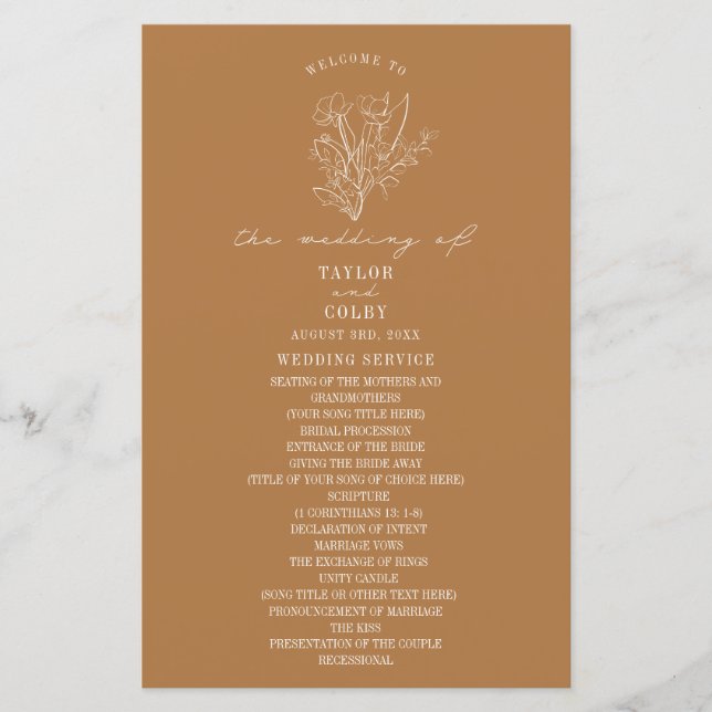 Papier Floral Line Art Goldenrod Jaune Mariage (Devant)