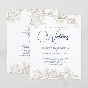 Papier Floral Marine Blue Gold Budget Faire-part de maria