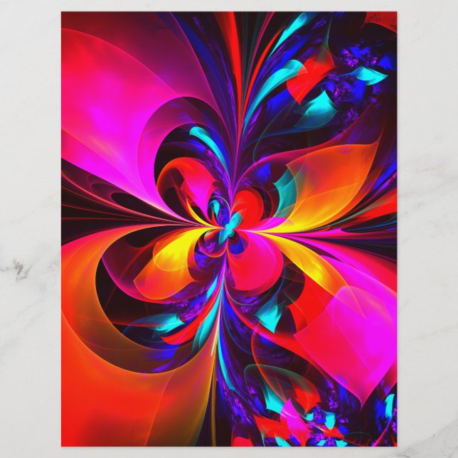 Papier Floral moderne Art Abstrait Rouge Bleu Motif #07 (Devant)