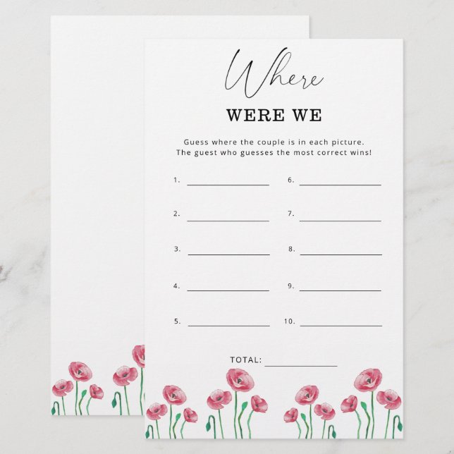 Papier Floral Où étions-nous jeu de douche nuptiale (Devant / Derrière)