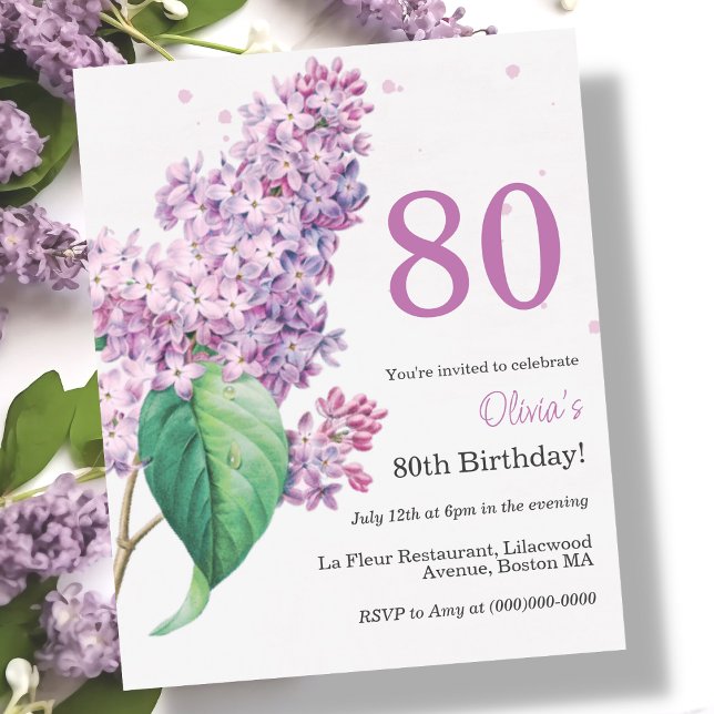 Papier Floral pourpre | 80e Invitation d'anniversaire du  (Créateur téléchargé)
