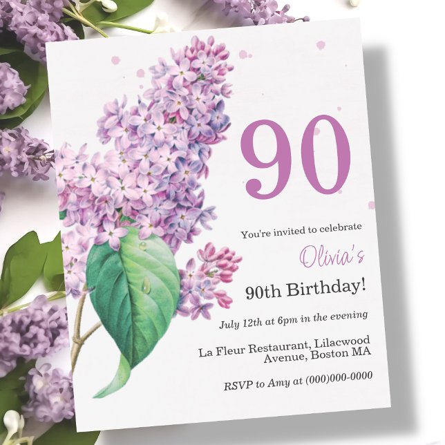 Papier Floral pourpre | 90e Invitation d'anniversaire du  (Créateur téléchargé)