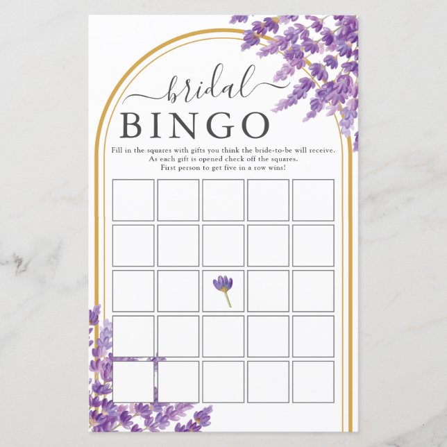 Papier Floral Purple Lavenders Fête des mariées Bingo Jeu (Devant)