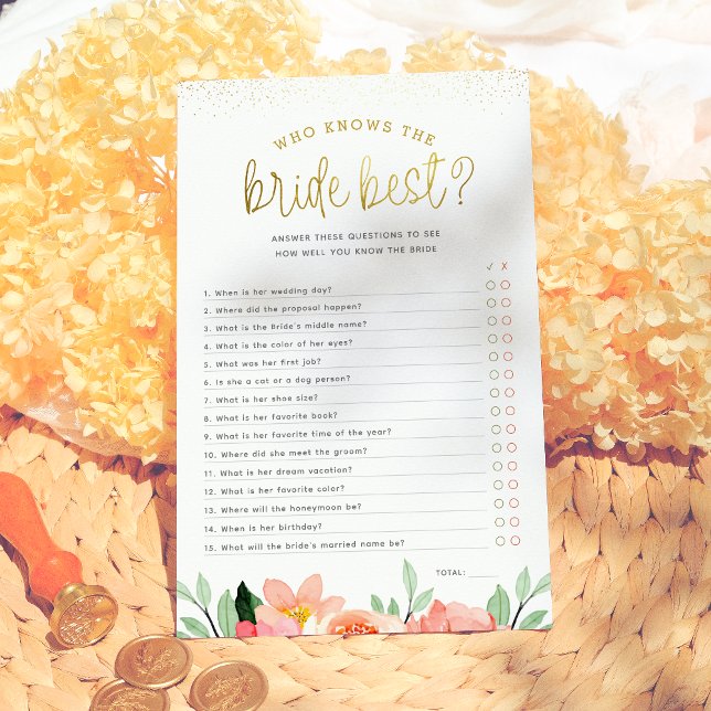 Papier Floral Qui Connaît La Mariée Meilleur Jeu De Fête  (Créateur téléchargé)