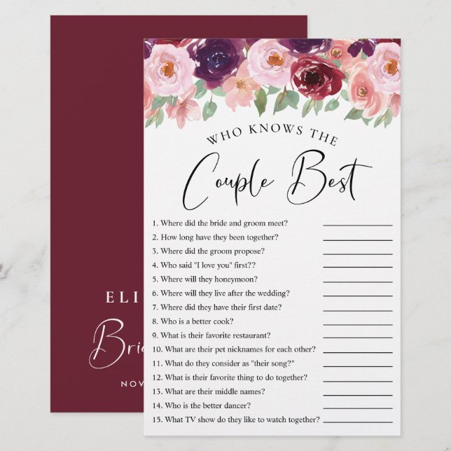 Papier Floral qui connaît le couple meilleur jeu de douch (Devant / Derrière)
