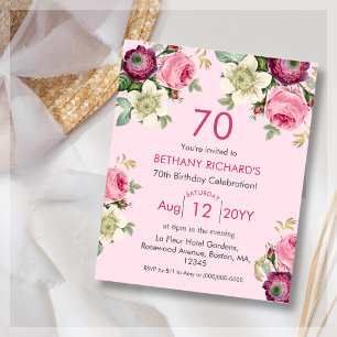 Papier Floral rose   70e Invitation d'anniversaire du bud