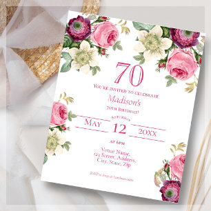 Papier Floral rose   70e Invitation d'anniversaire du bud