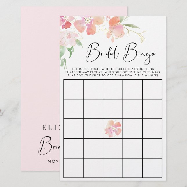 Papier Floral rose Aquarelle Bridal Jeu de douche de bing (Devant / Derrière)