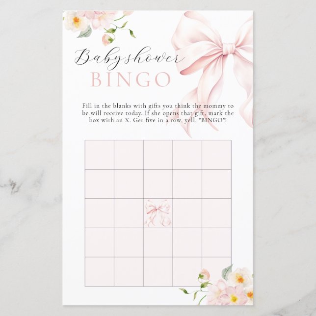 Papier Floral rose Bow Bloom Baby shower cadeau Bingo (Devant)