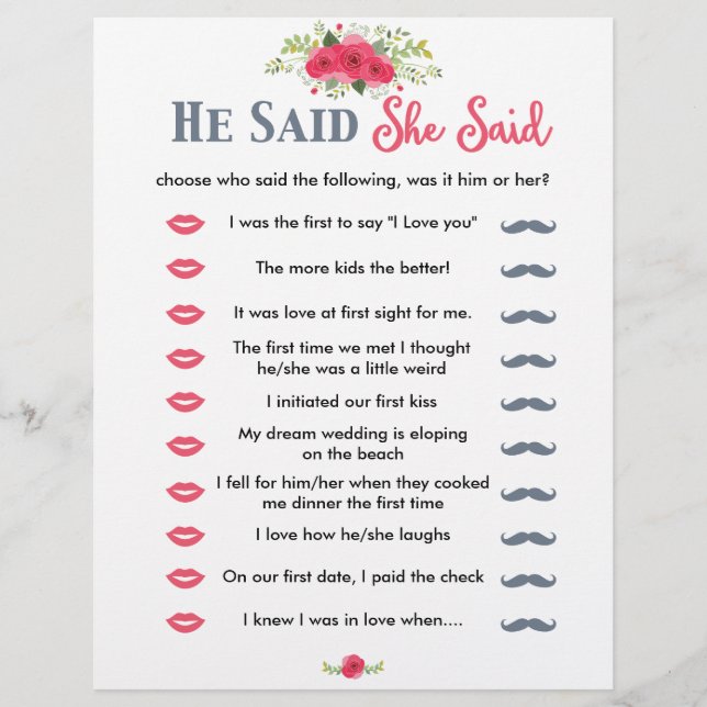 Papier Floral Rose Il A Dit Qu'Elle A Dit Game (Devant)