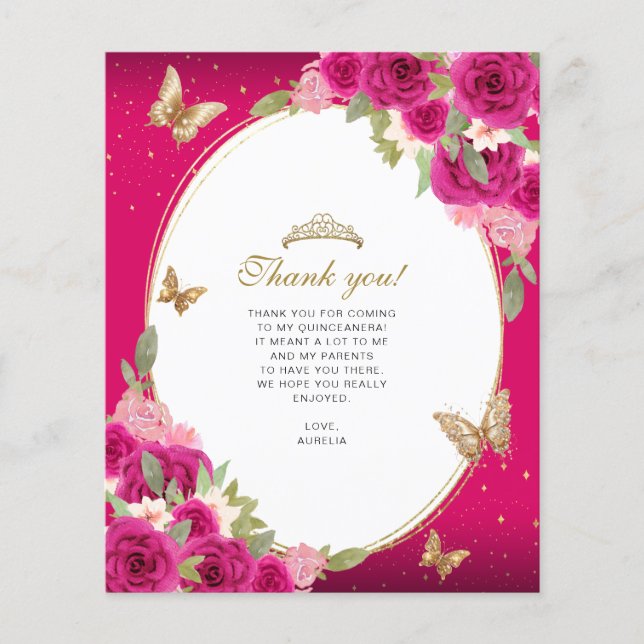 Papier Floral rose or Tiara Butterfly Quinceañera Photo (Devant)