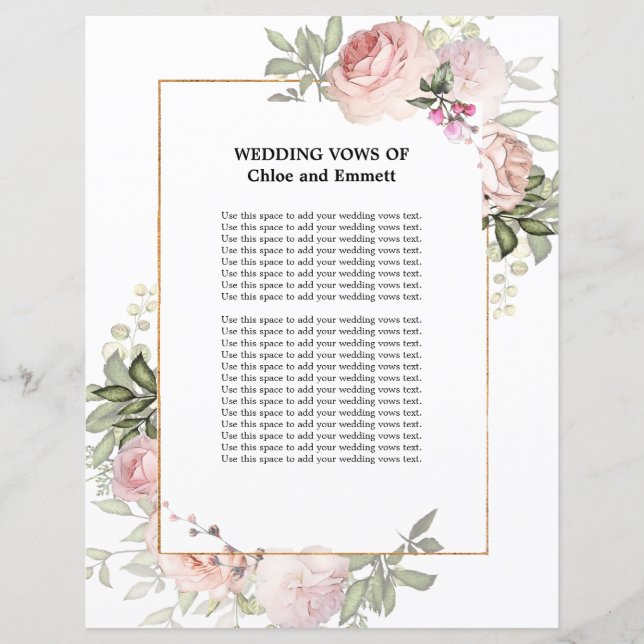 Papier Floral rose rose Vows mariage (Devant)