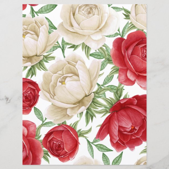 Papier Floral Rose rouge et blanc (Devant)