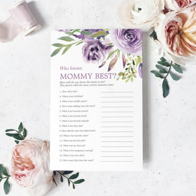 Papier Floral Rose Violet Qui Connaît Maman Meilleur Jeu (Créateur téléchargé)
