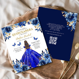 Papier Floral Royal Blue QR Code Princess Quinceanera