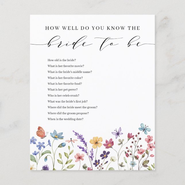 Papier Floral Summer How Well You Know the Bride to be (Devant)