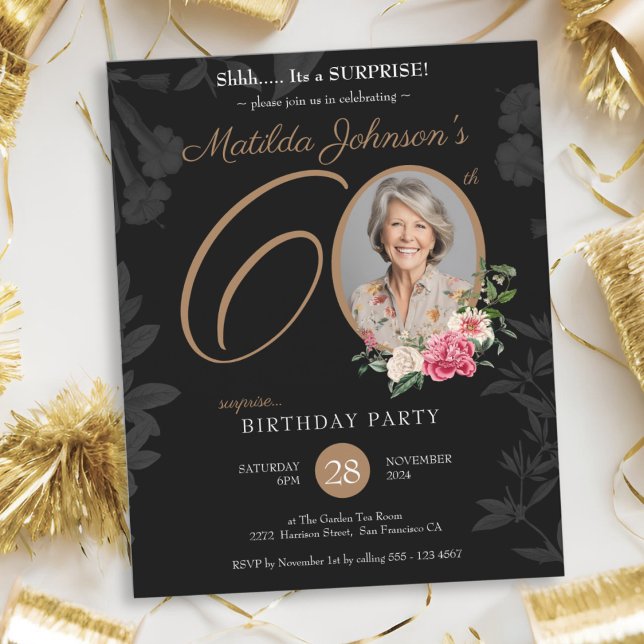 Papier Floral Surprise 60e anniversaire de fête Invitatio (Floral Surprise 60th Birthday Party Invitation)