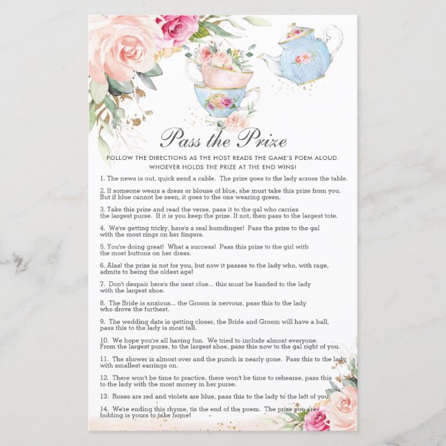 Papier Floral Tea Party Fête des mariées Passer le jeu du (Devant)
