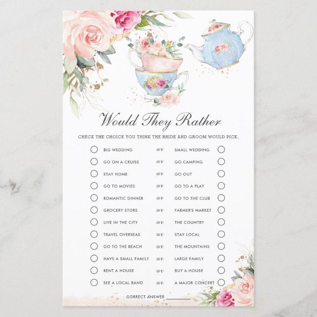 Papier Floral Tea Party Plairaient-Ils À Un Jeu De Mariag (Devant)