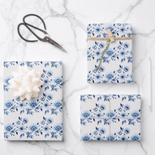 Papier Floral Toile Bleu Blanc pour Mariage et Bab