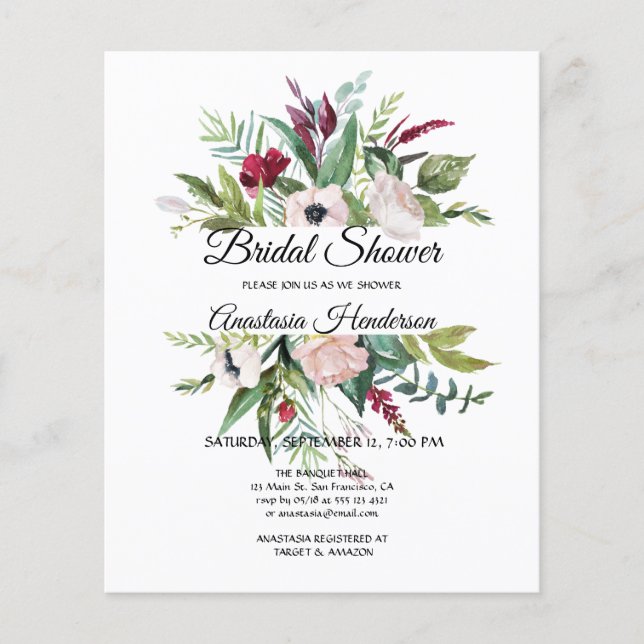 Papier Floral & verdure / BUDGET / Invitation de douche n (Devant)