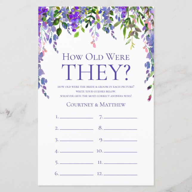 Papier Floral Violet Quel Âge Ont-Ils Été Fête des mariée (Devant)