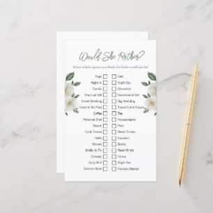Papier Floral "Voudrait-Elle Plaire" Fête des mariées Jeu
