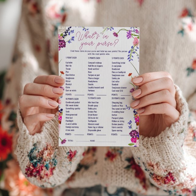 Papier Floral What’s in Your Purse Fête des mariées Game (Floral What’s in Your Purse Bridal Shower Game)