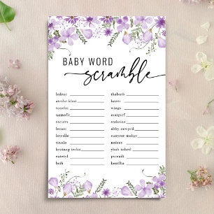 Papier Florales pourpres Baby Word Scramble Baby shower J