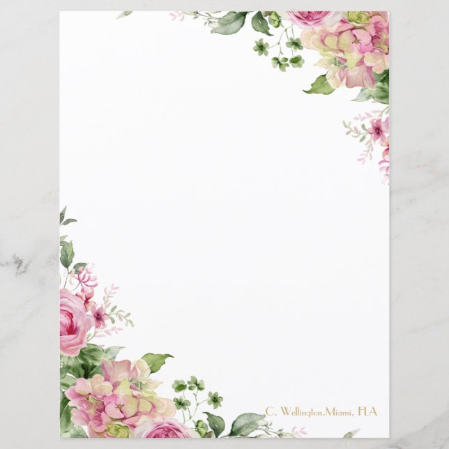 Papier Florales rose Élégant Personnalisable (Devant)