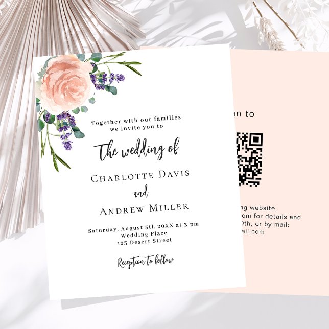 Papier Floraux de lavande rose QR RSVP faire-part de mari (Créateur téléchargé)
