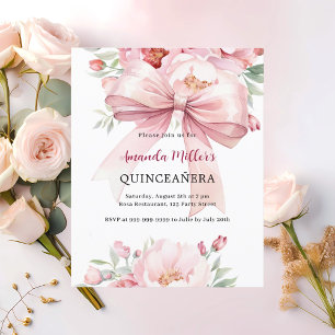 Papier Floraux rose bow Quinceanera invitation