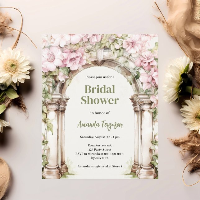 Papier Floraux roses arch beige Bridal Douche invitation (Créateur téléchargé)