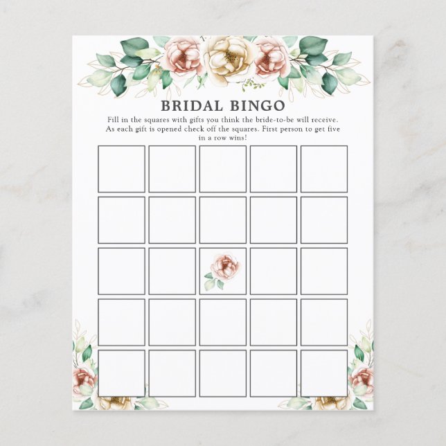 Papier Flore rose Fête des mariées verte Bingo Jeu (Devant)