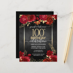 Papier Flore rouge et or 100e anniversaire Invitation