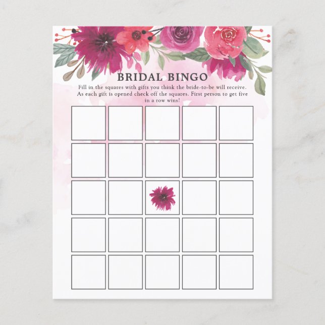 Papier Flore violet Fête des mariées verte Jeu de Bingo (Devant)