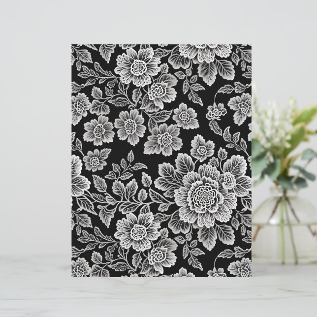 Papier Flores de dentelle blanche sur noir (Debout devant)
