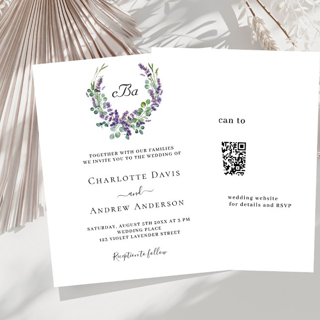 Papier Flores de lavande simples QR RSVP budget mariage (Créateur téléchargé)